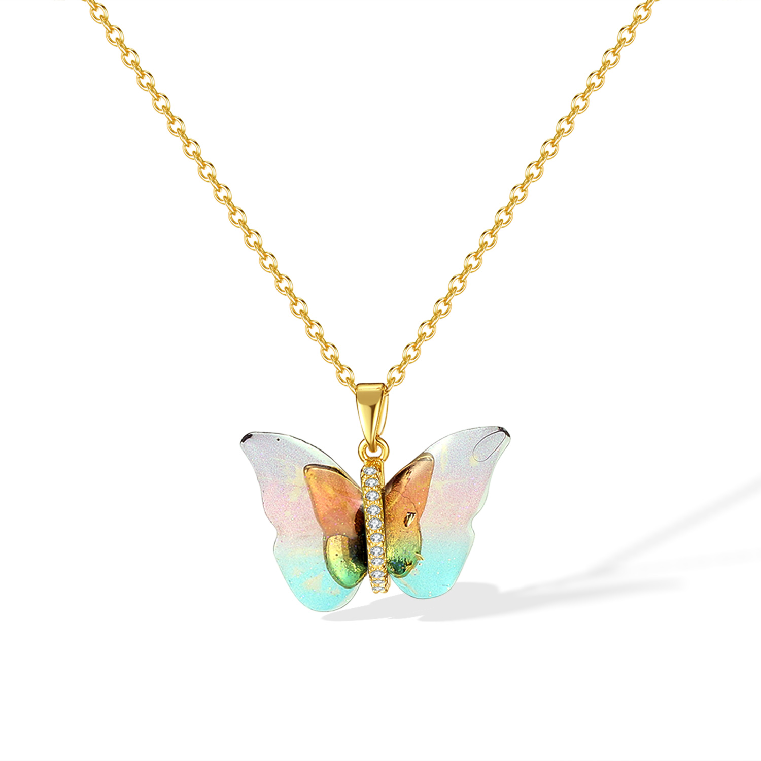IG Style Sweet Butterfly 304 Stainless Steel Plastic Copper Inlay Women's Pendant Necklace display picture 11