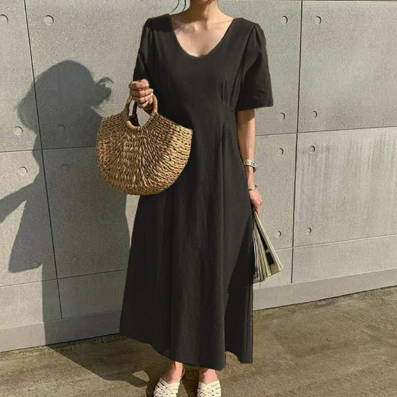 Frau Normales Kleid Einfacher Stil V-Ausschnitt Kurzarm Einfarbig Midi-Kleid Ferien Täglich display picture 1