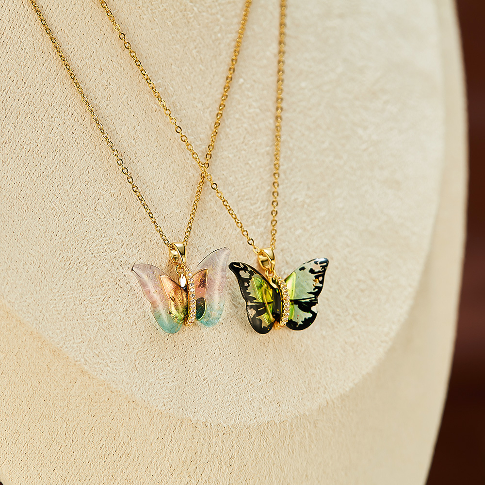 IG Style Sweet Butterfly 304 Stainless Steel Plastic Copper Inlay Women's Pendant Necklace display picture 6