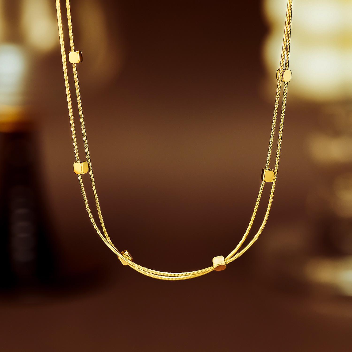 Edelstahl 304 Einfacher Stil Geschichtet Quadrat Doppellagige Halsketten display picture 2