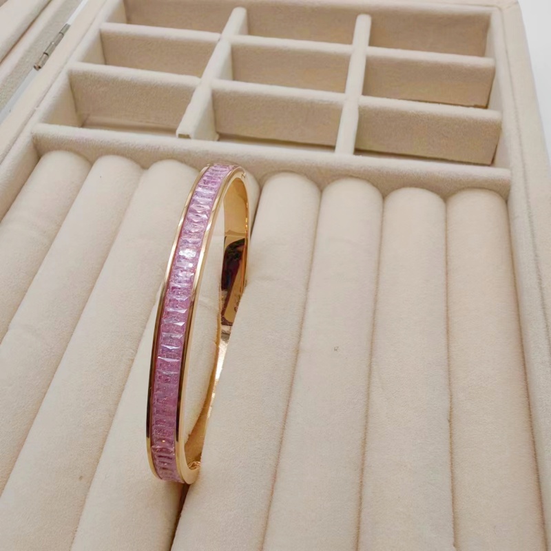 Elegant Simple Style Classic Style Round 304 Stainless Steel Rose Gold Plated Rhinestones Bangle In Bulk display picture 4