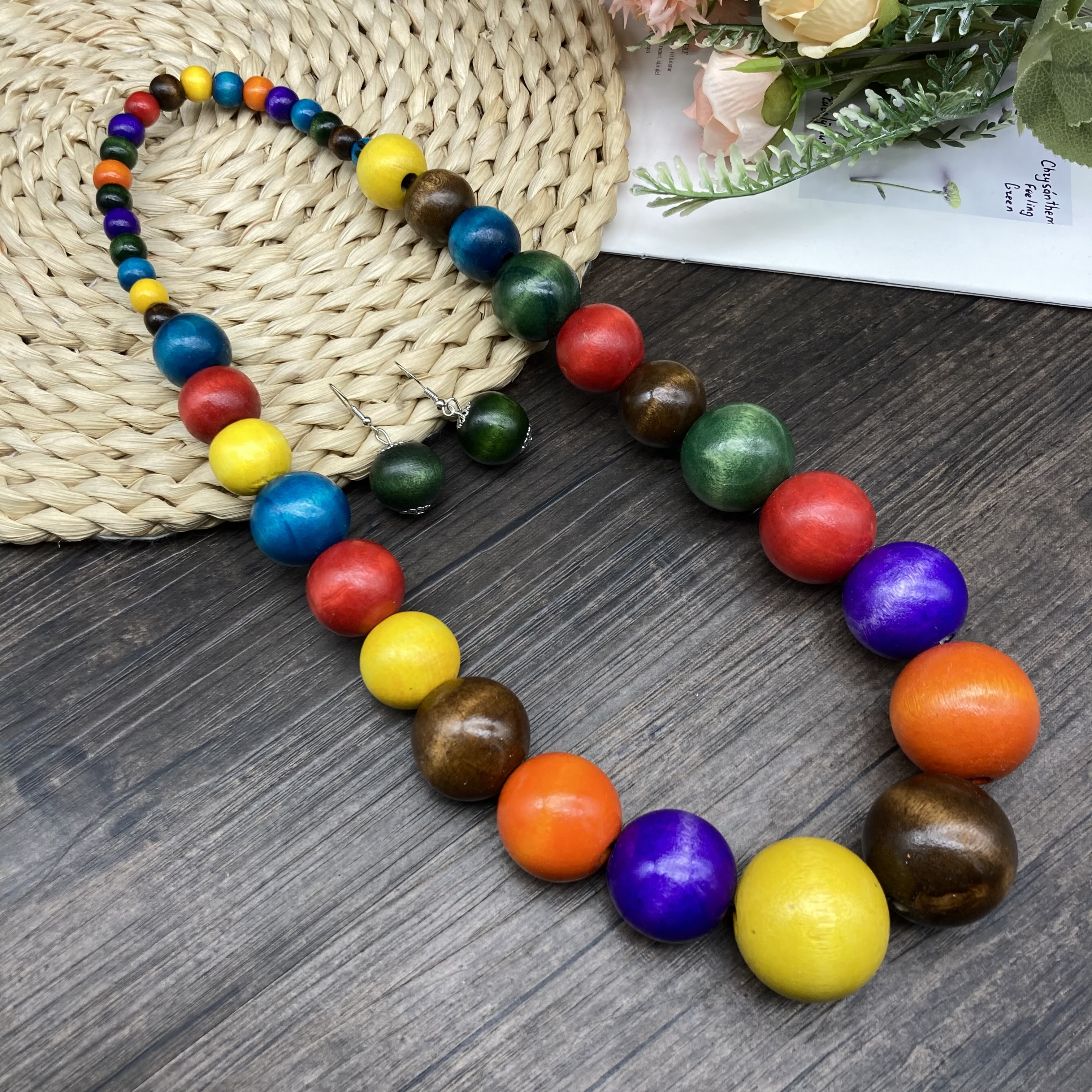 Retro Exaggerated Beach Round Wood Beaded Women's Jewelry Set display picture 7