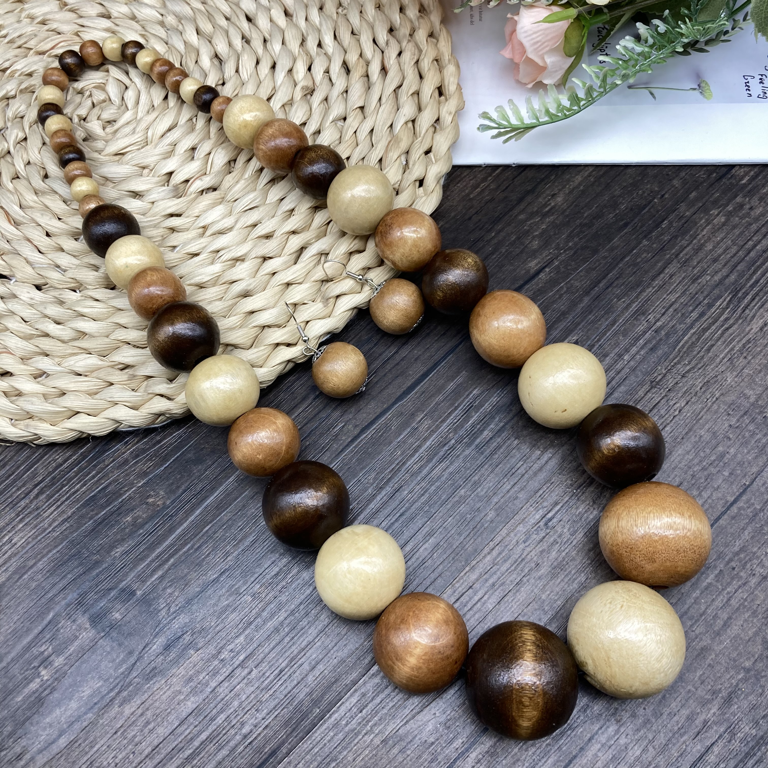 Retro Exaggerated Beach Round Wood Beaded Women's Jewelry Set display picture 11