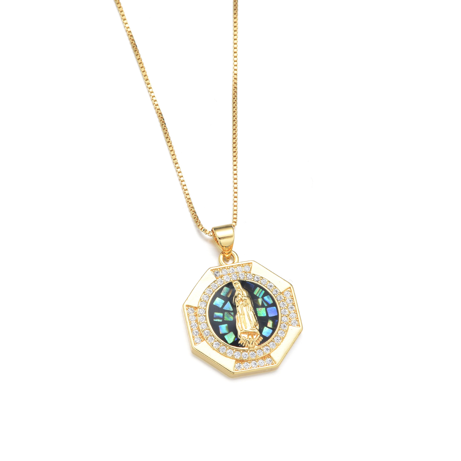 Copper 18K Gold Plated Simple Style Enamel Inlay Virgin Mary Shell Zircon Pendant Necklace display picture 3