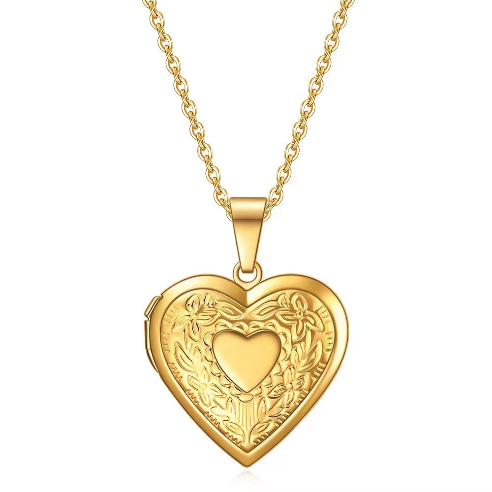304 Stainless Steel 18K Gold Plated IG Style Sweet Heart Shape Pendant Necklace Locket Necklace display picture 5