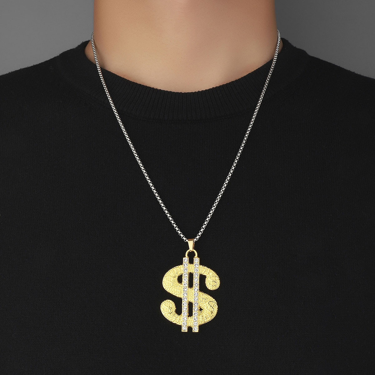 Hip-Hop Dollar 201 Stainless Steel Zinc Alloy Inlay Rhinestones Men's Pendant Necklace display picture 2
