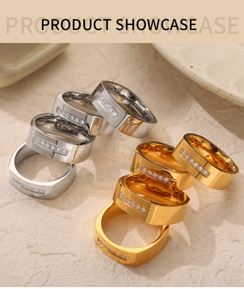 Titan Stahl 18 Karat Vergoldet Elegant Einfacher Stil Überzug Inlay Farbblock Strasssteine Ringe display picture 1
