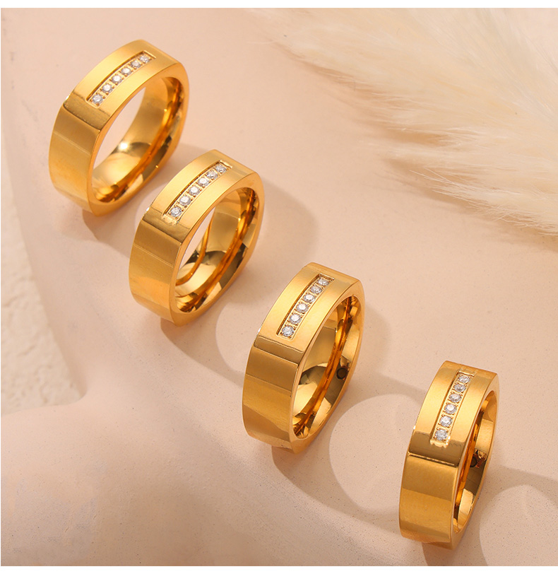 Titanium Steel 18K Gold Plated Elegant Simple Style Plating Inlay Color Block Rhinestones Rings display picture 3