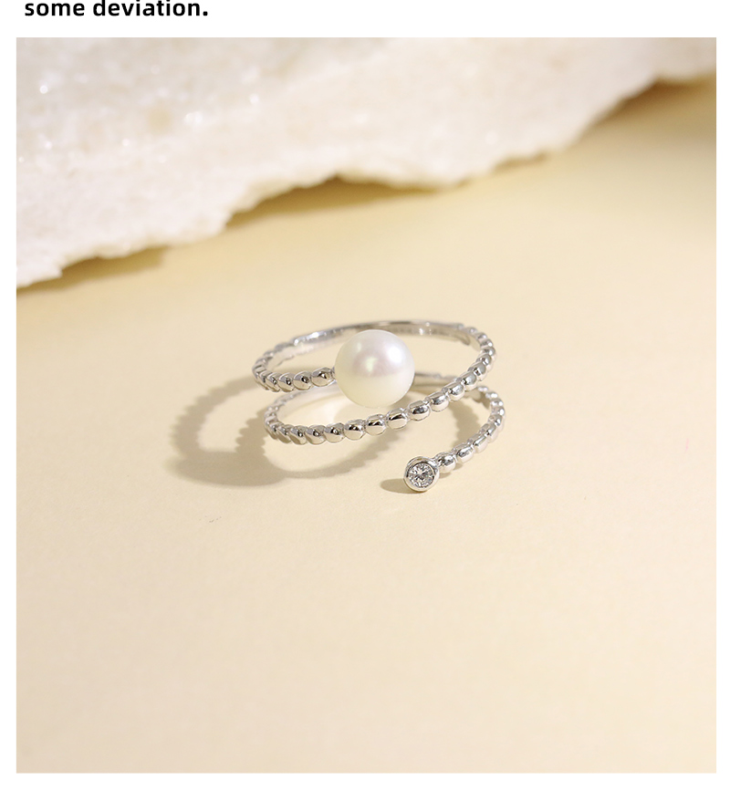Sterling Silver White Gold Plated Elegant Glam Luxurious Inlay Lines Pearl Zircon Open Rings display picture 3