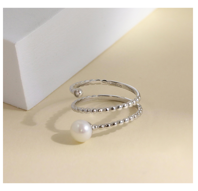 Sterling Silver White Gold Plated Elegant Glam Luxurious Inlay Lines Pearl Zircon Open Rings display picture 8