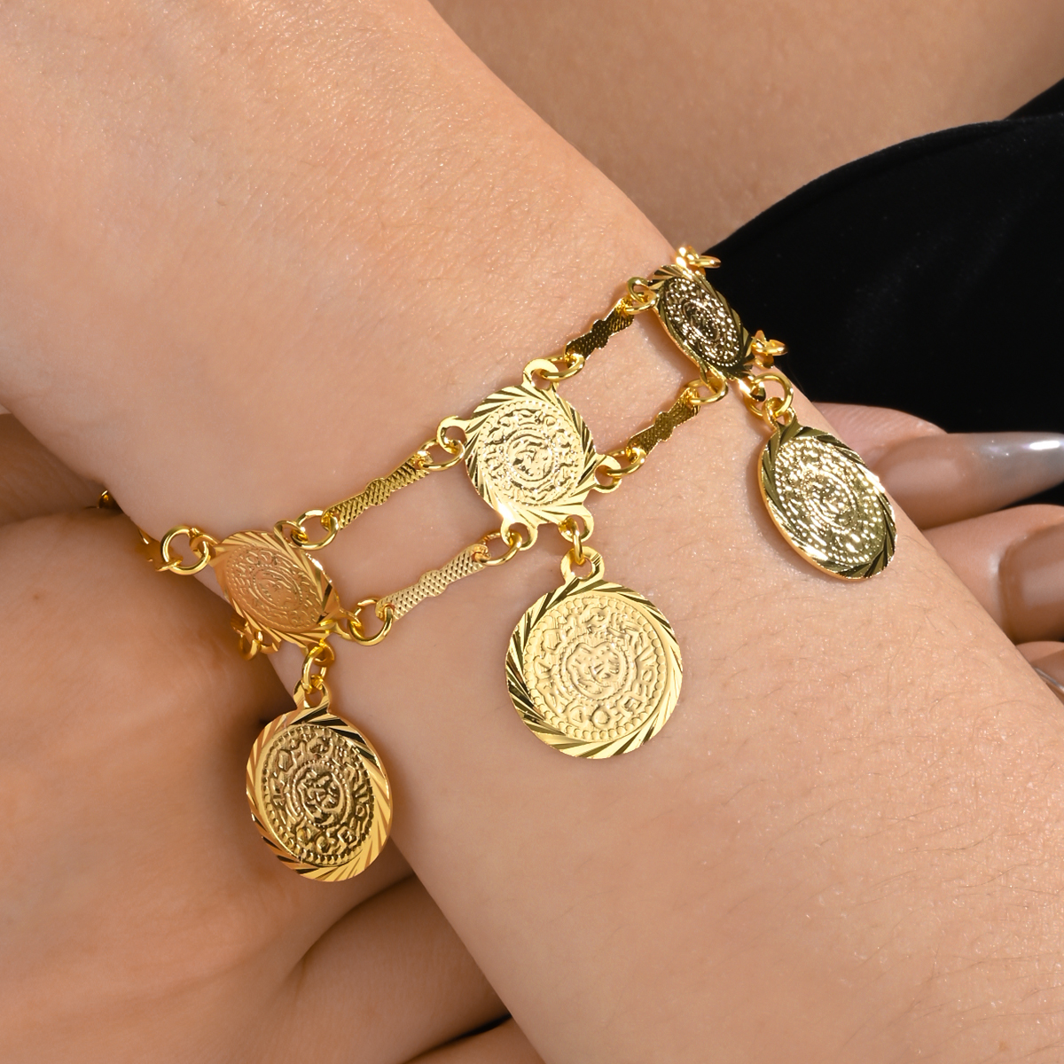 Copper 18K Gold Plated Simple Style Classic Style Plating Coin Bracelets Necklace display picture 4