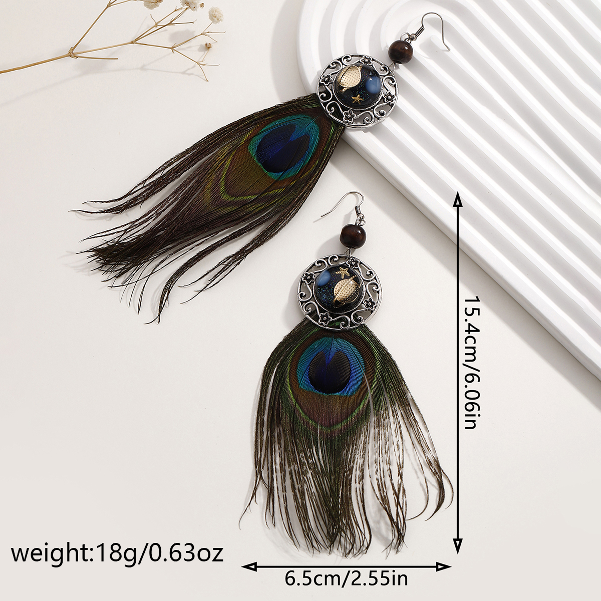 1 Pair Y2K Bohemian Beach Feather Inlay Feather Glass Silver Plated Drop Earrings display picture 2