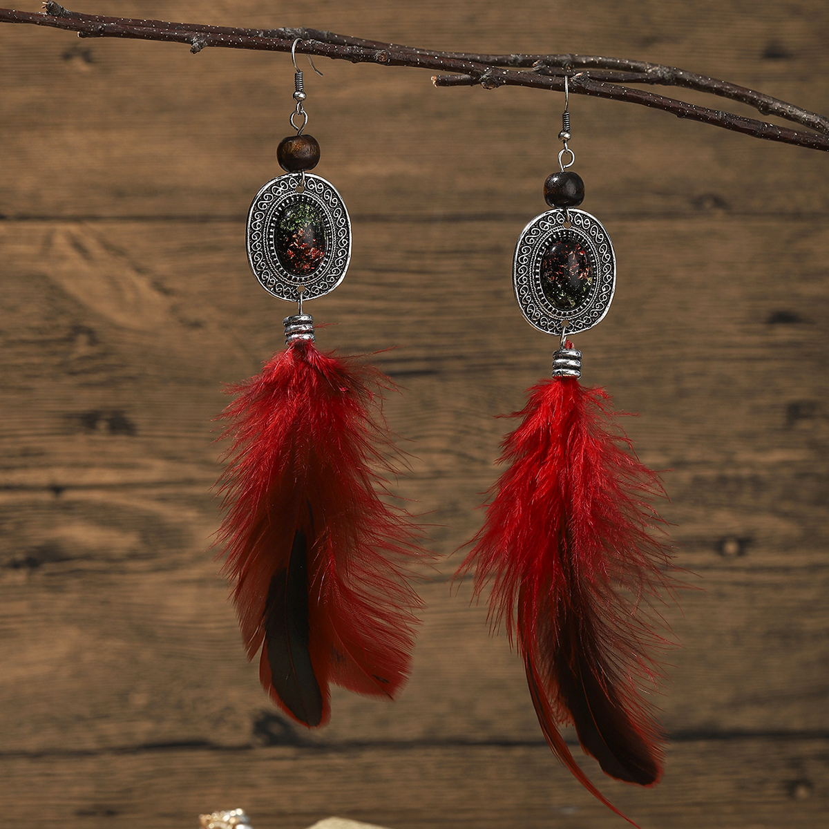 1 Pair Y2K Bohemian Beach Feather Inlay Feather Glass Silver Plated Drop Earrings display picture 9