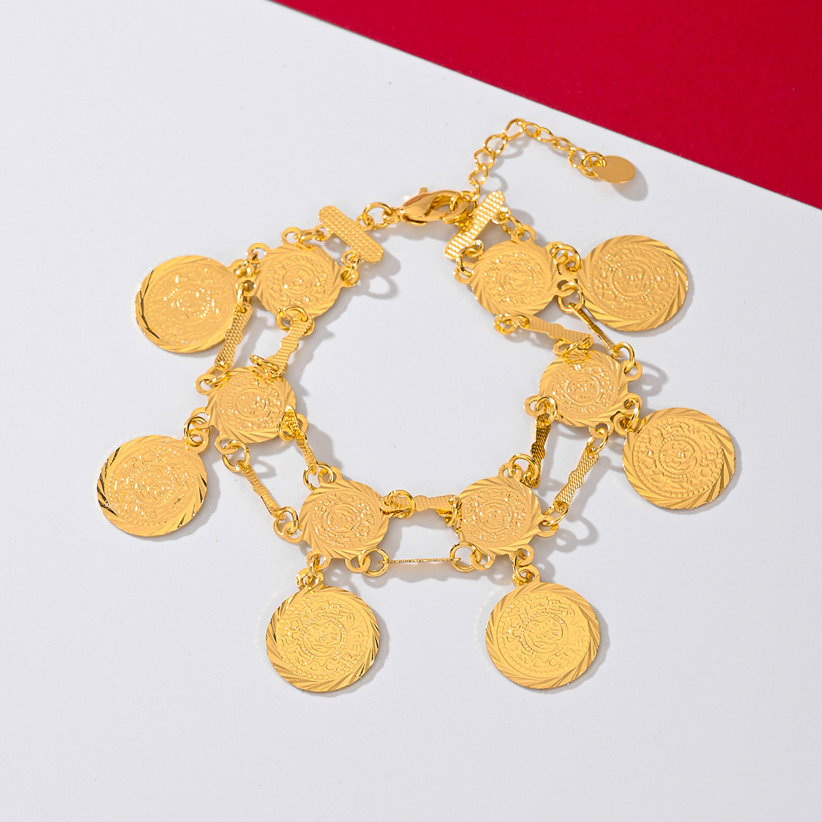 Kupfer 18 Karat Vergoldet Einfacher Stil Klassischer Stil Überzug Münze Armbänder Halskette display picture 6