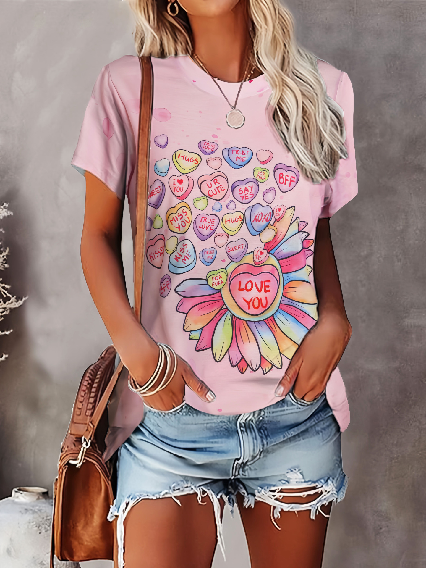 Women's T-shirt Short Sleeve T-Shirts Simple Style Letter Heart Shape display picture 1