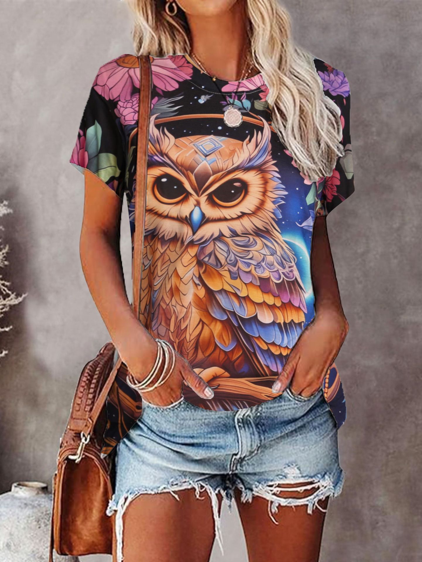 Women's T-shirt Short Sleeve T-Shirts Simple Style Owl display picture 1