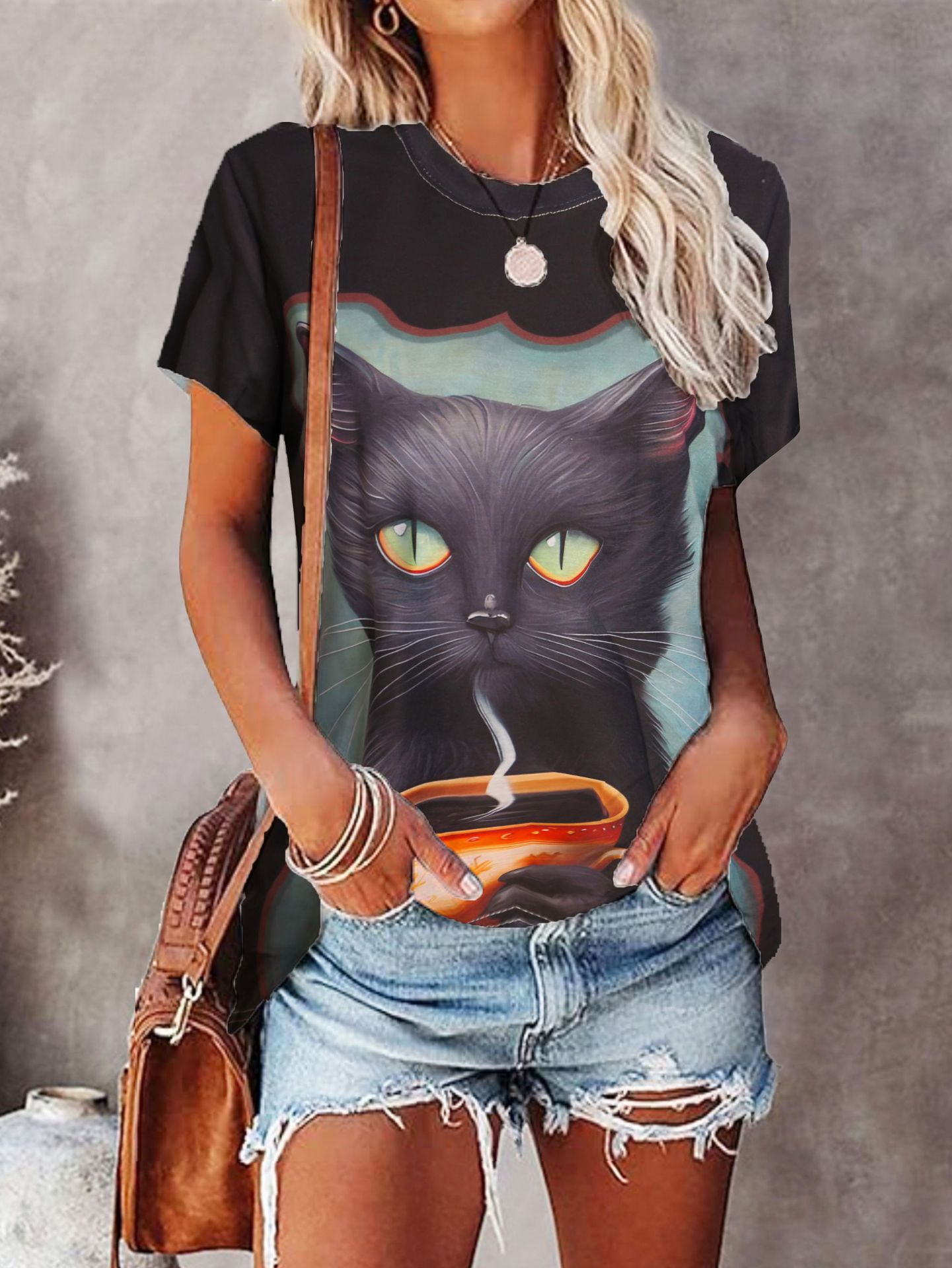 Mujeres Playeras Manga Corta Camisetas Estilo Simple Gato display picture 1