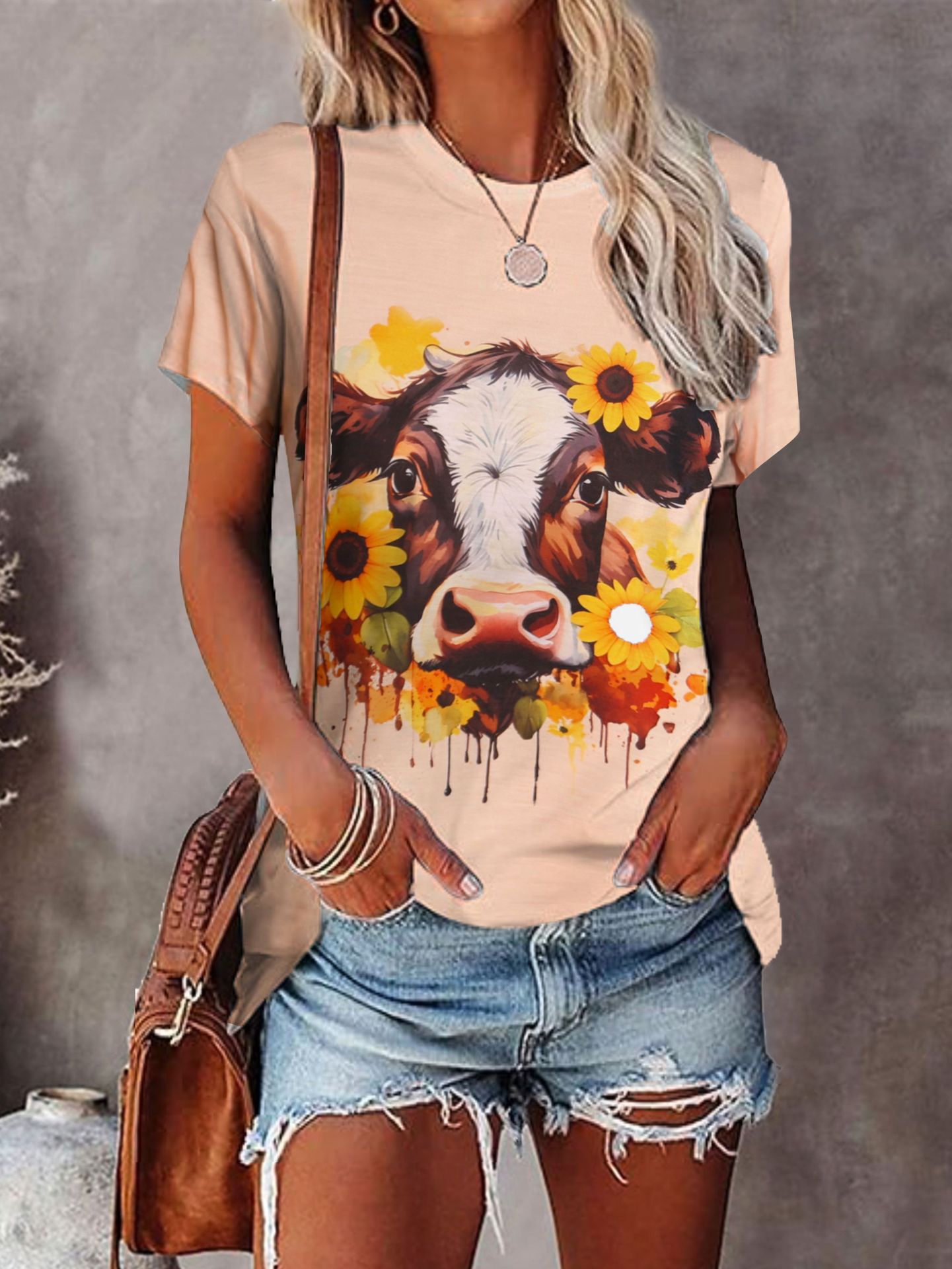 Frau T-Shirt Kurzarm T-Shirts Einfacher Stil Das Vieh display picture 1