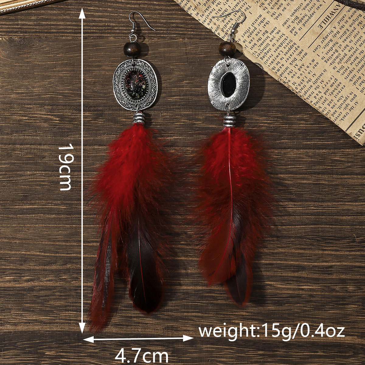 1 Pair Y2K Bohemian Beach Feather Inlay Feather Glass Silver Plated Drop Earrings display picture 10