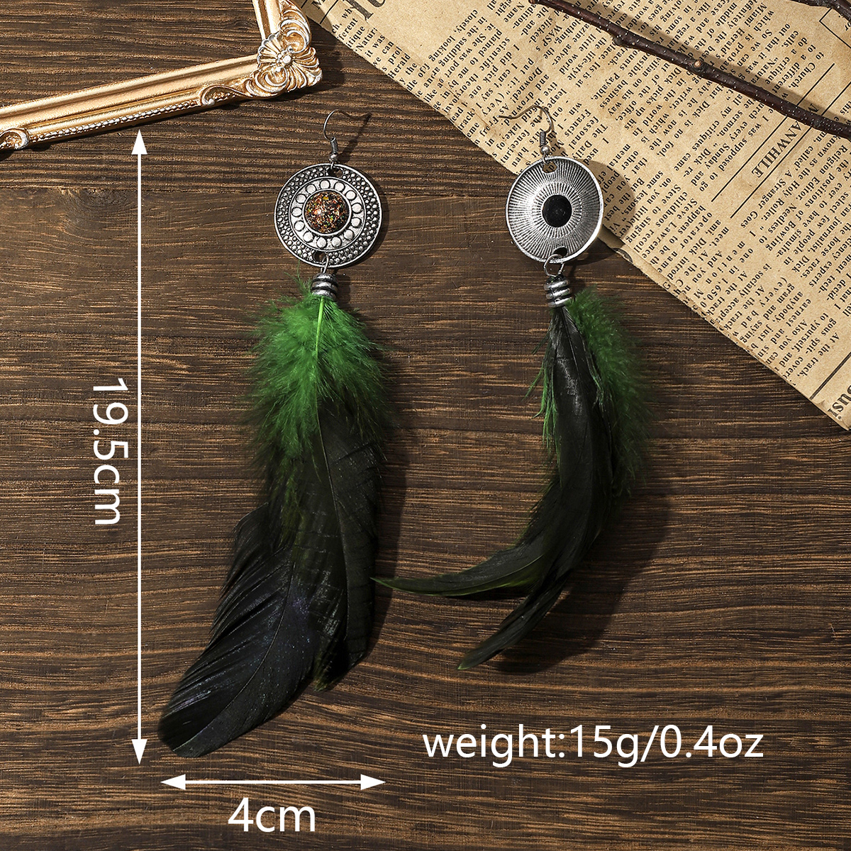 1 Pair Y2K Bohemian Beach Feather Inlay Feather Glass Silver Plated Drop Earrings display picture 14