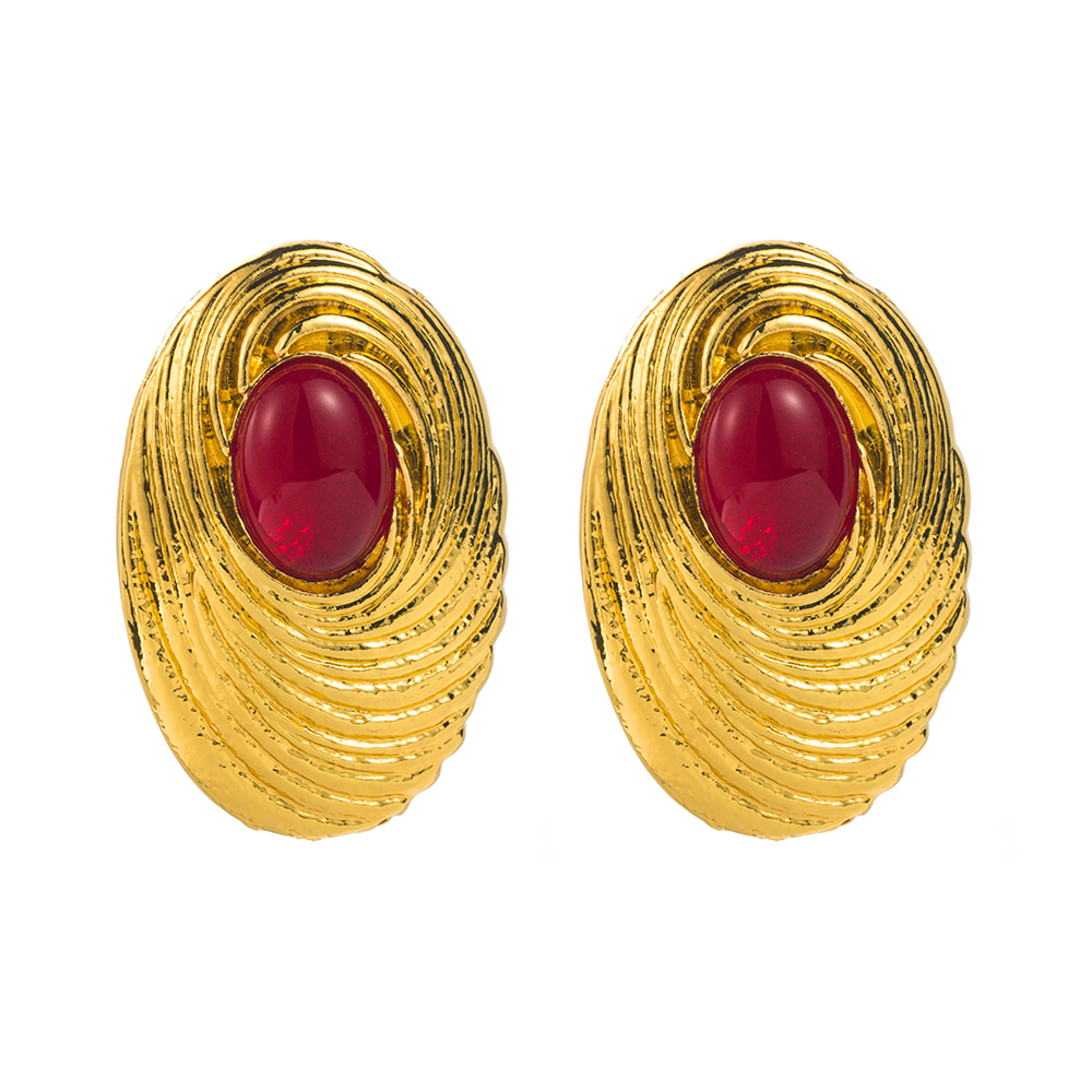 1 Paire Style Classique Ovale Incruster Alliage Résine Verre Forage Boucles D'Oreilles display picture 5