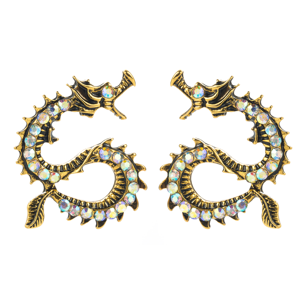 1 Pair Hip-Hop Dragon Inlay Alloy Rhinestones Drop Earrings display picture 6