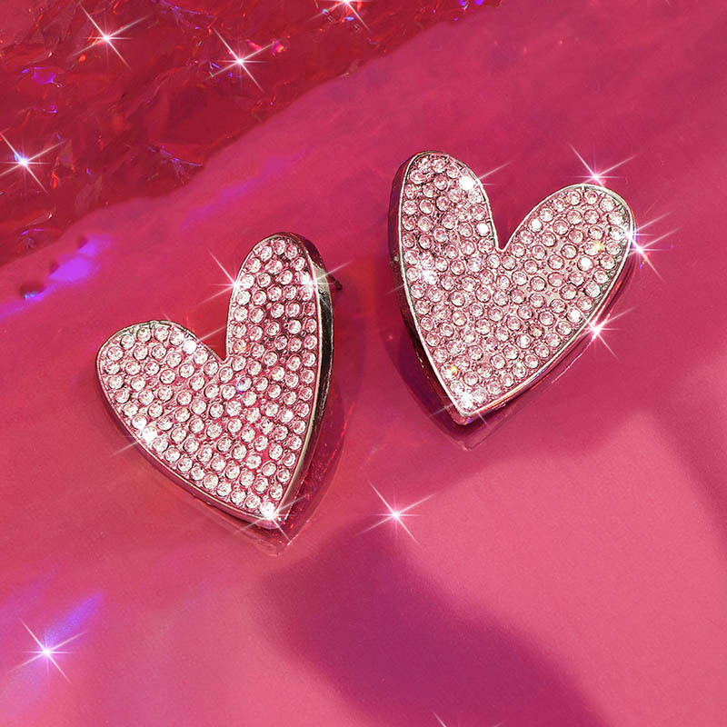 1 Pair Lady Modern Style Sweet Heart Shape Inlay Alloy Rhinestones Ear Studs display picture 1