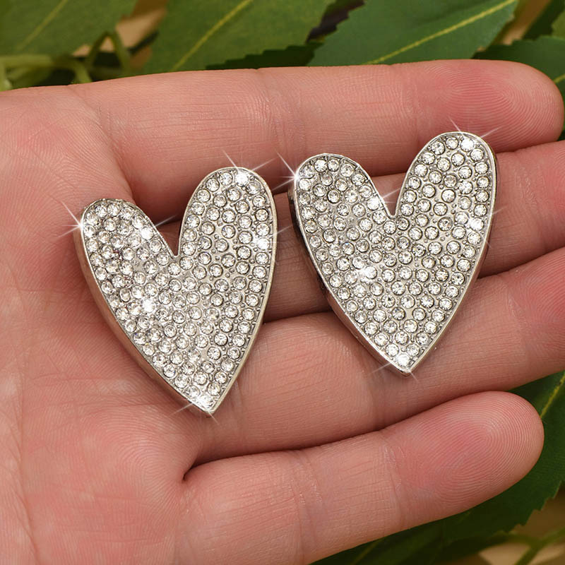 1 Pair Lady Modern Style Sweet Heart Shape Inlay Alloy Rhinestones Ear Studs display picture 3