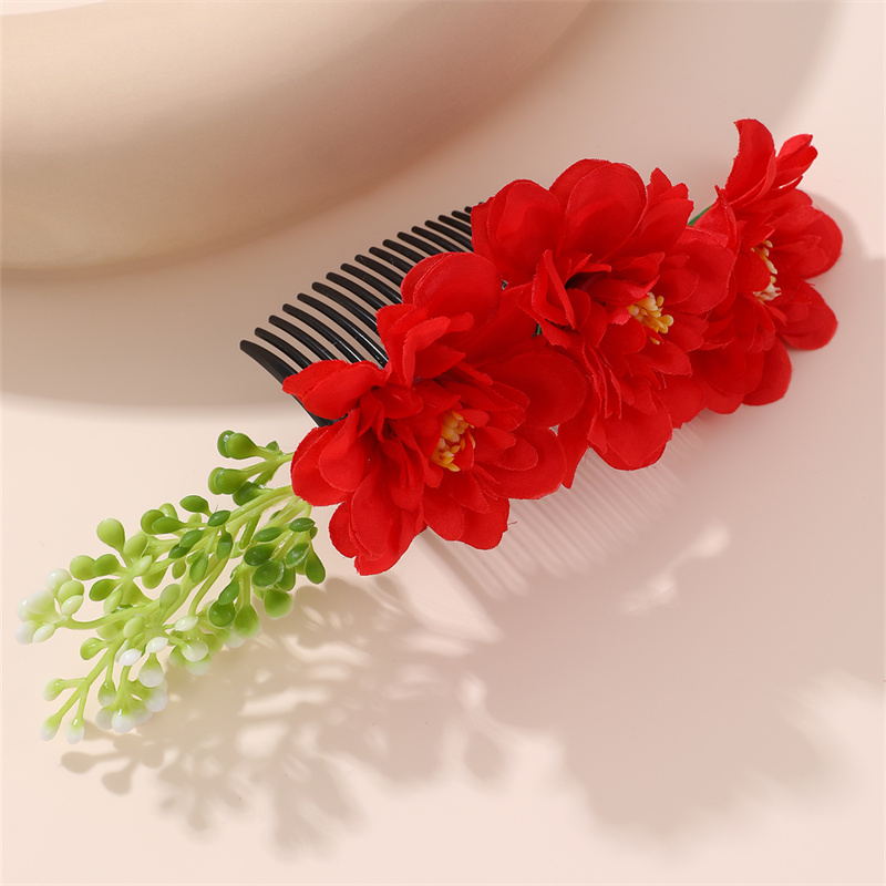 Women's IG Style Pastoral Flower Plastic Cloth Insert Comb display picture 15