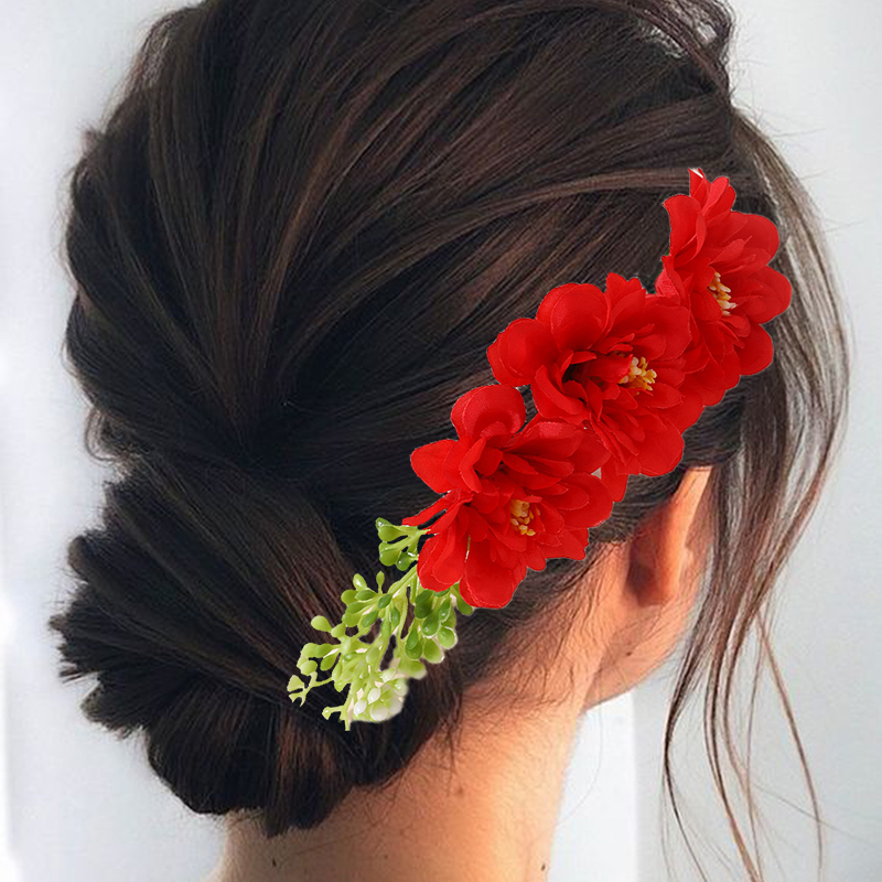 Women's IG Style Pastoral Flower Plastic Cloth Insert Comb display picture 17