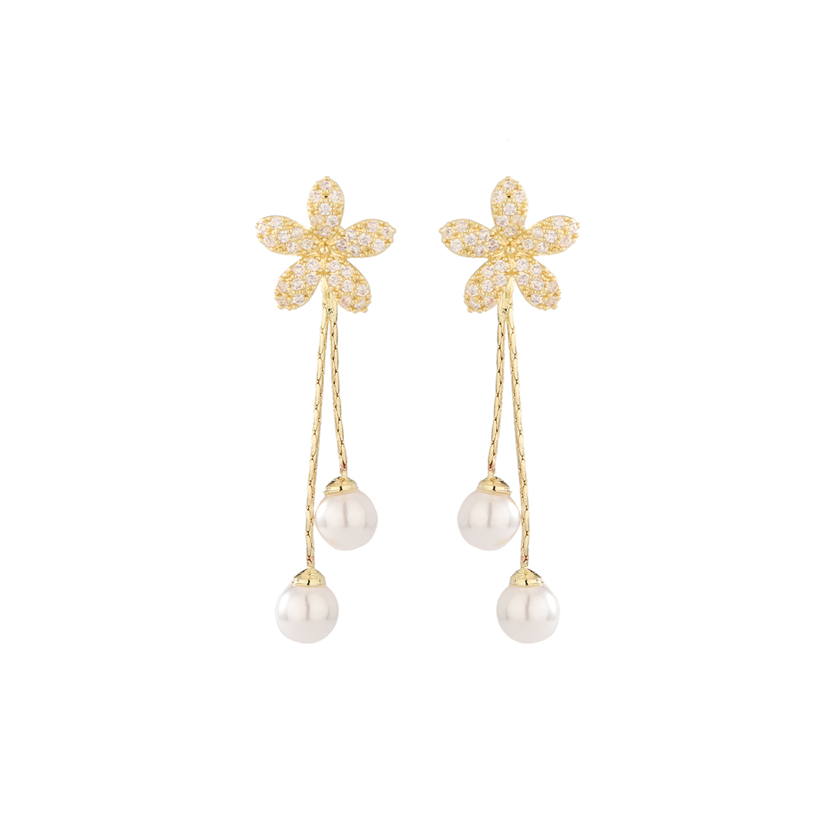 1 Pair IG Style Elegant Sweet Flower Inlay Copper Pearl Zircon 14K Gold Plated Drop Earrings display picture 4