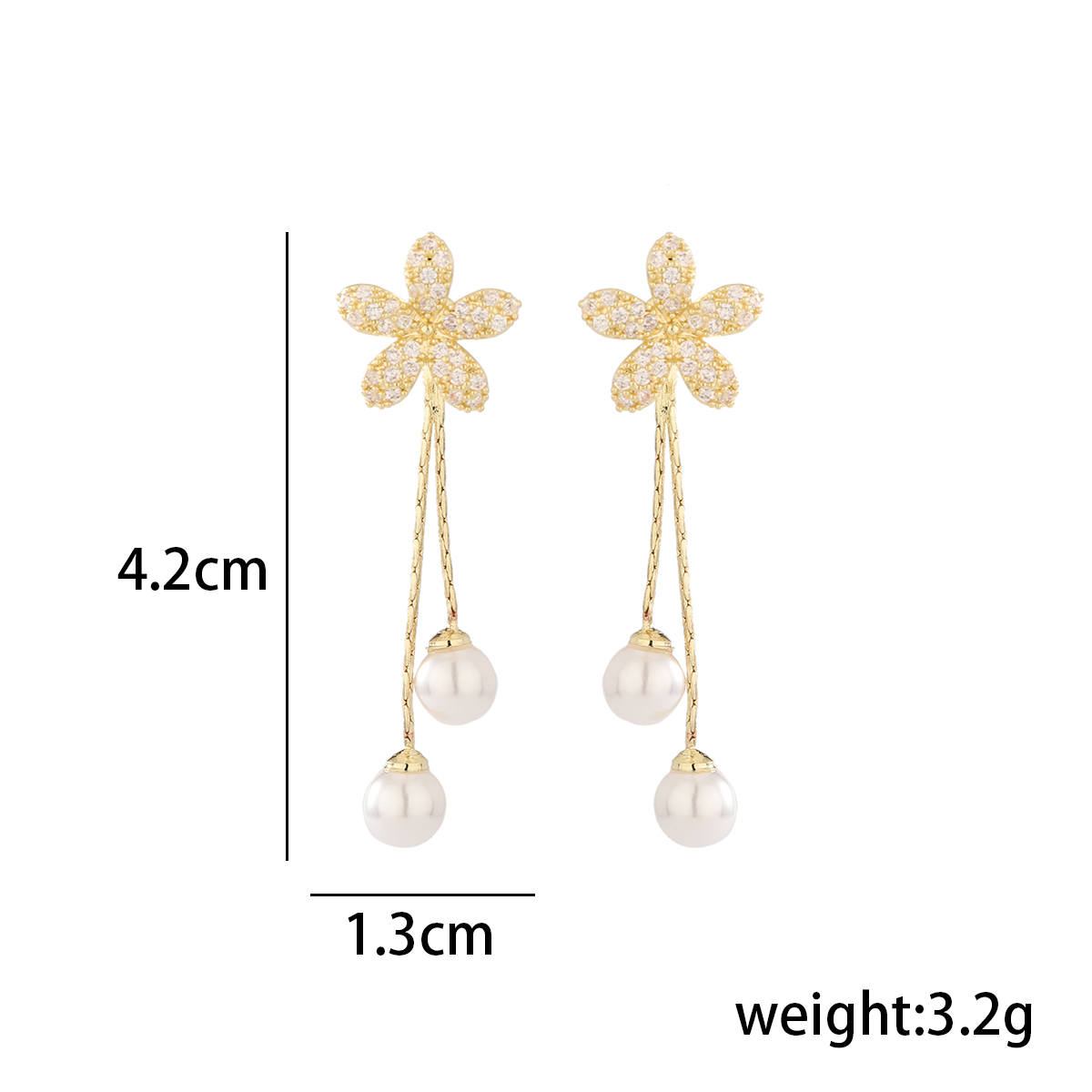 1 Pair IG Style Elegant Sweet Flower Inlay Copper Pearl Zircon 14K Gold Plated Drop Earrings display picture 5