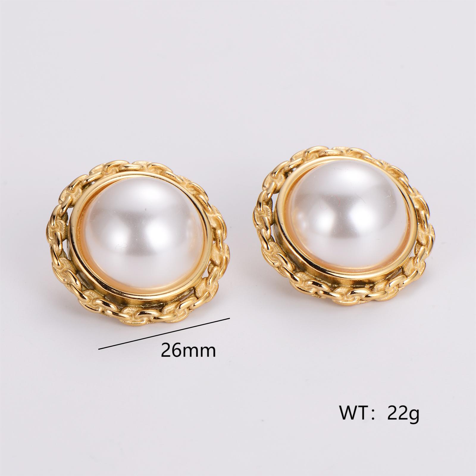 1 Pair IG Style Simple Style Geometric Inlay 304 Stainless Steel Artificial Pearls Rhinestones 18K Gold Plated Earrings Ear Studs display picture 9