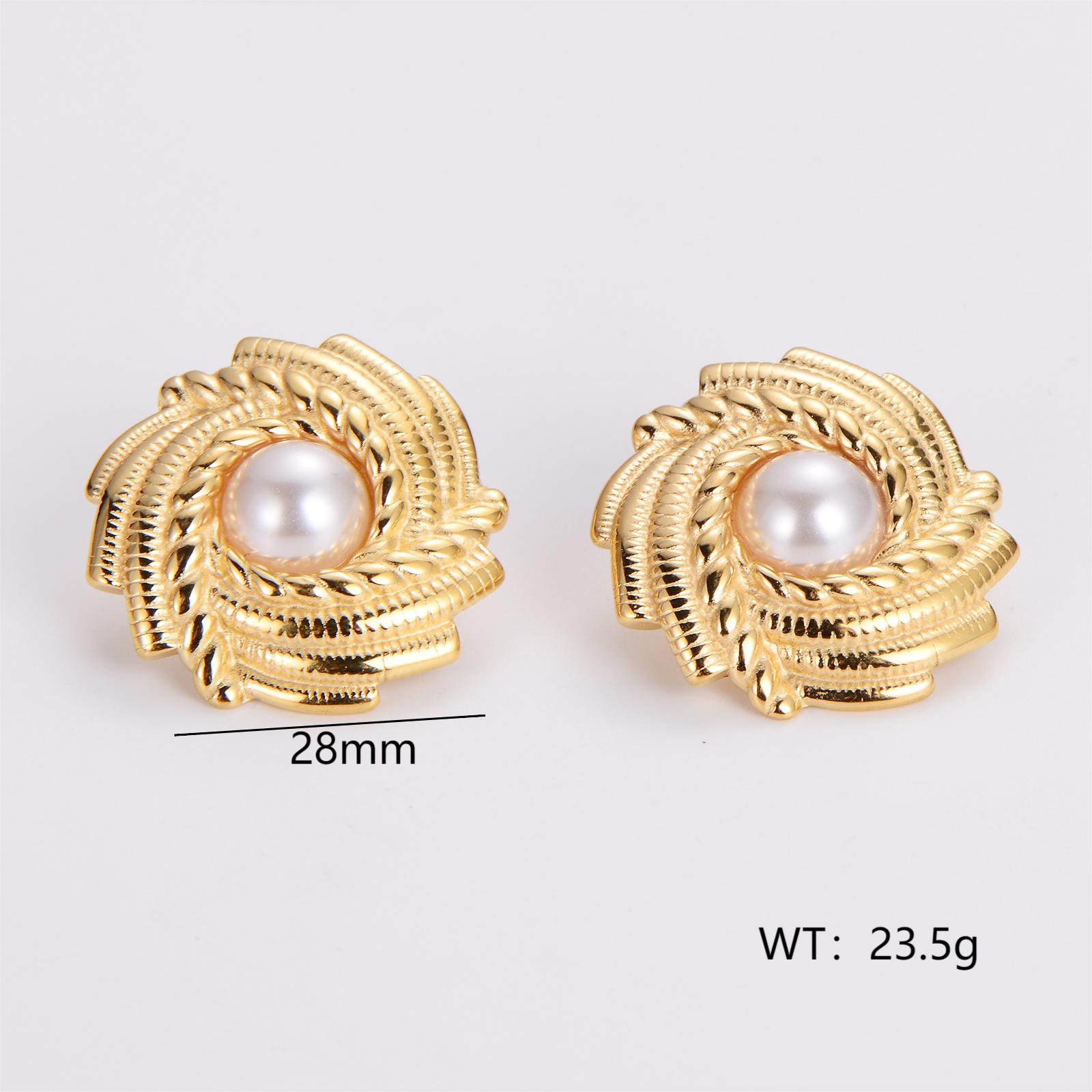 1 Pair IG Style Simple Style Geometric Inlay 304 Stainless Steel Artificial Pearls Rhinestones 18K Gold Plated Earrings Ear Studs display picture 10