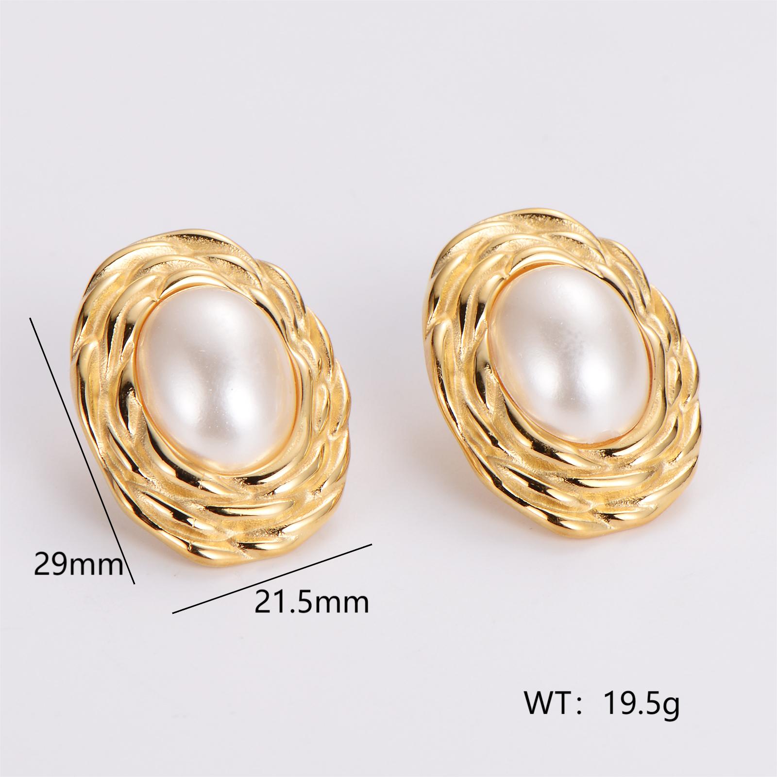1 Pair IG Style Simple Style Geometric Inlay 304 Stainless Steel Artificial Pearls Rhinestones 18K Gold Plated Earrings Ear Studs display picture 7