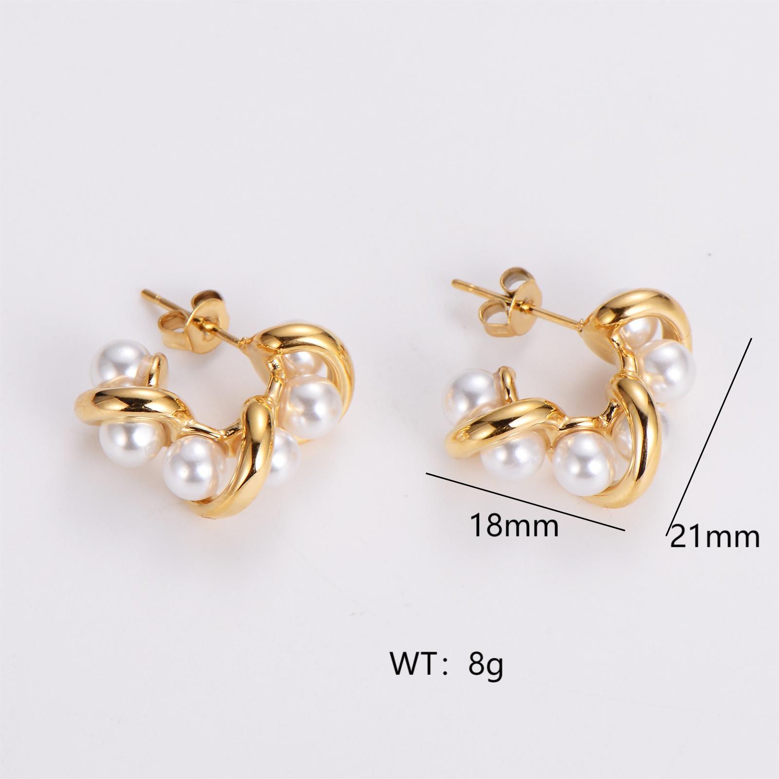 1 Pair IG Style Simple Style Geometric Inlay 304 Stainless Steel Artificial Pearls Rhinestones 18K Gold Plated Earrings Ear Studs display picture 3