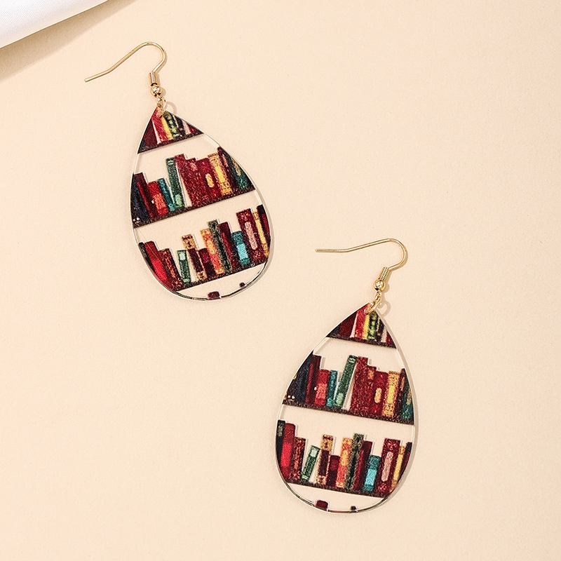 1 Piece Simple Style Classic Style Book Letter Printing Wood Drop Earrings display picture 1