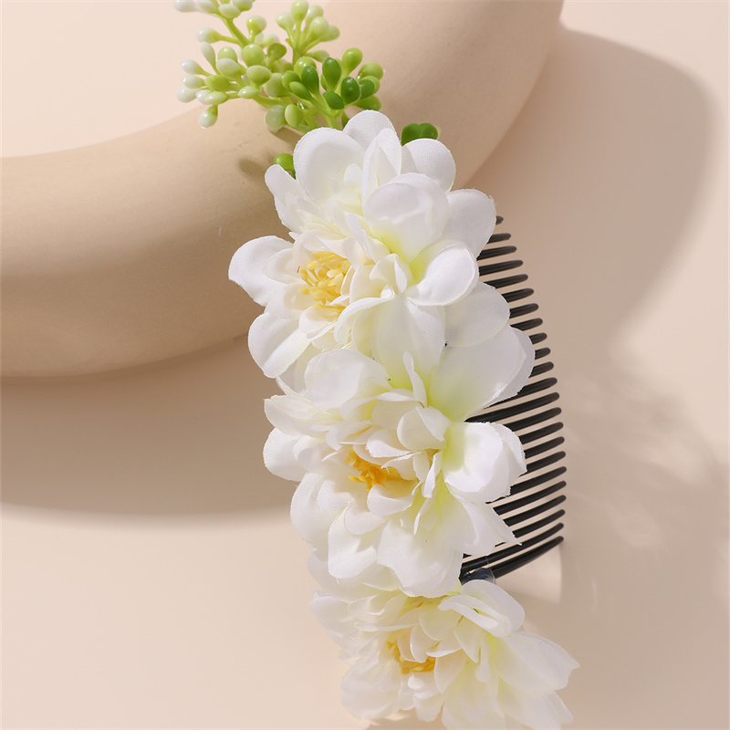 Women's IG Style Pastoral Flower Plastic Cloth Insert Comb display picture 5