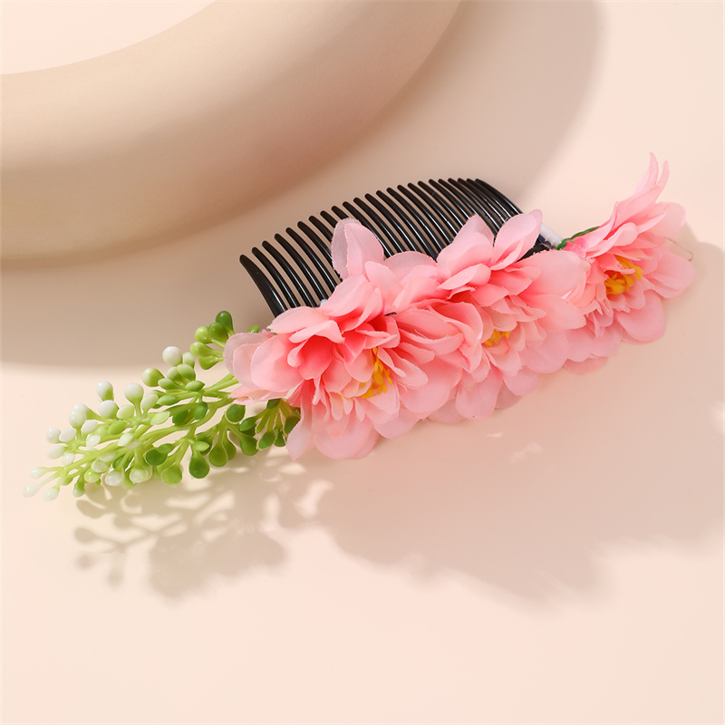 Women's IG Style Pastoral Flower Plastic Cloth Insert Comb display picture 14