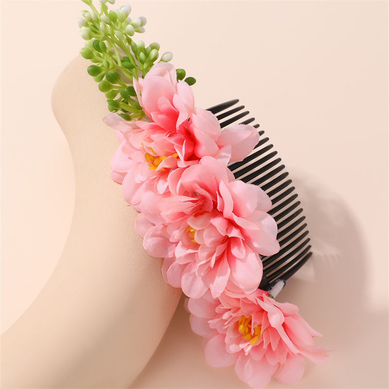 Women's IG Style Pastoral Flower Plastic Cloth Insert Comb display picture 12