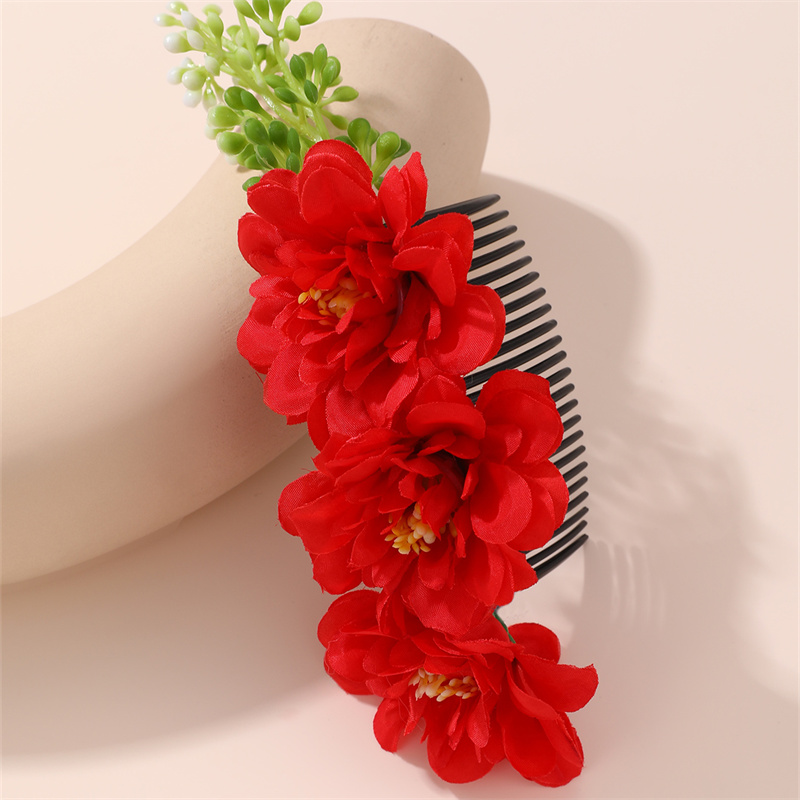 Women's IG Style Pastoral Flower Plastic Cloth Insert Comb display picture 19