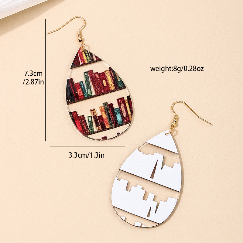 1 Pièce Style Simple Style Classique Livre Lettre Impression Bois Boucles D'oreilles display picture 2