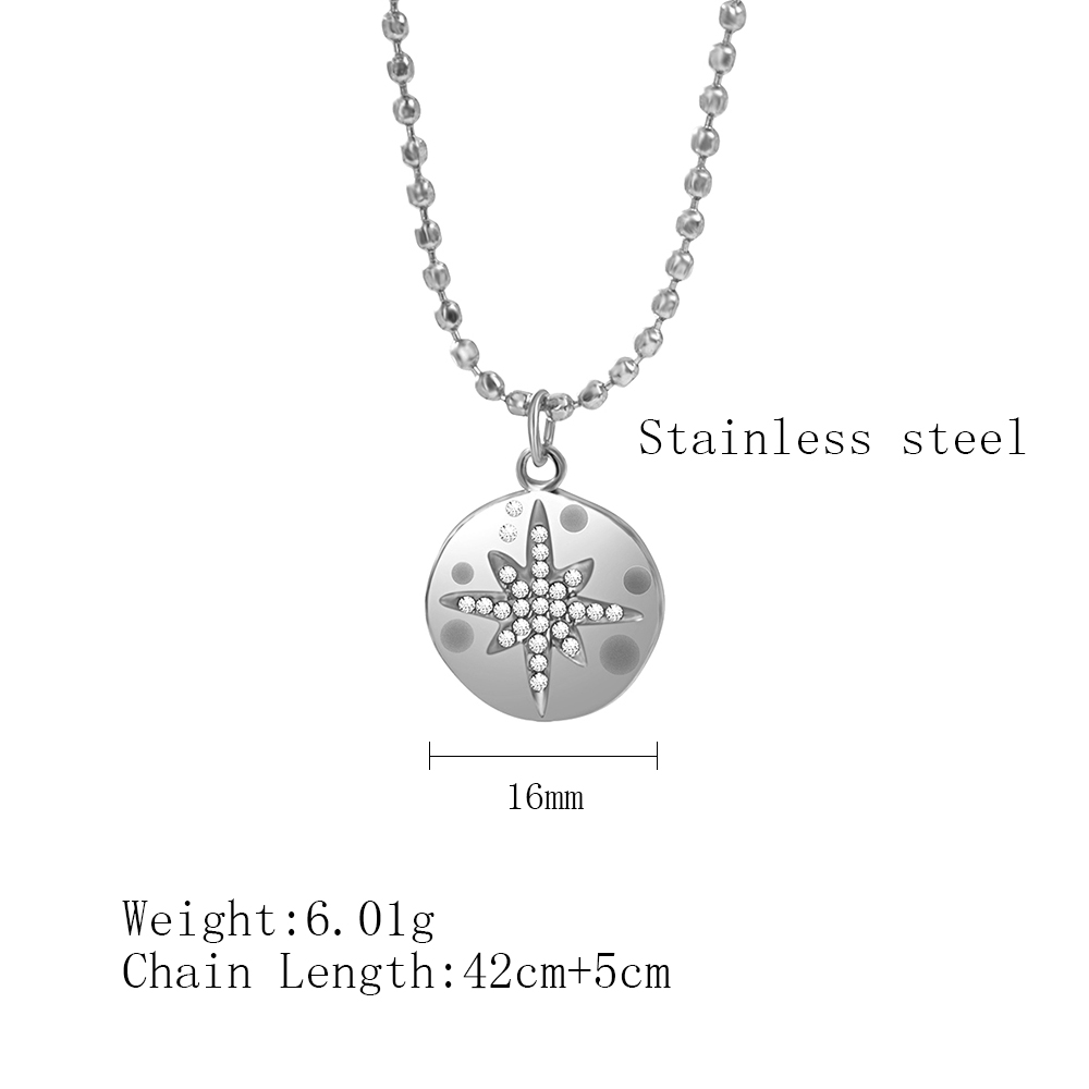 304 Stainless Steel 18K Gold Plated IG Style Simple Style Inlay Hexagram Round Rhinestones Pendant Necklace display picture 1