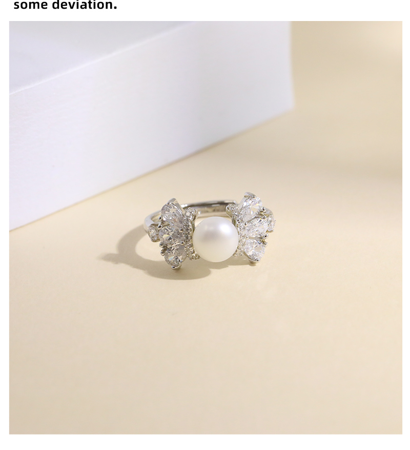 Sterling Silber Weißgold Plattiert Elegant Glam Überzug Inlay Einfarbig Perle Zirkon Offener Ring display picture 3