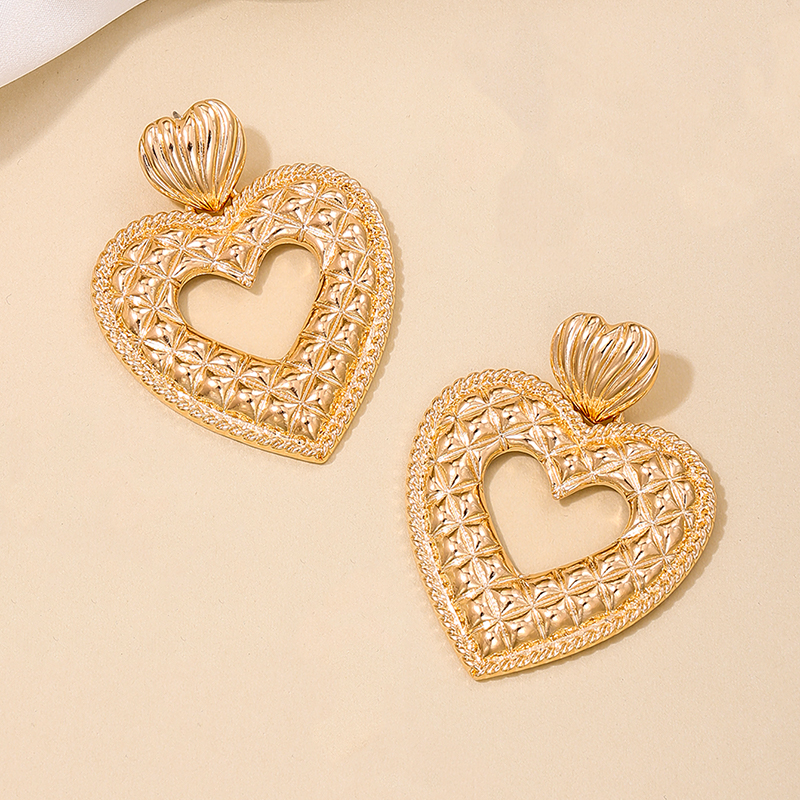 1 Piece Simple Style Classic Style Heart Shape Hollow Out 304 Stainless Steel Zinc Alloy Drop Earrings display picture 4
