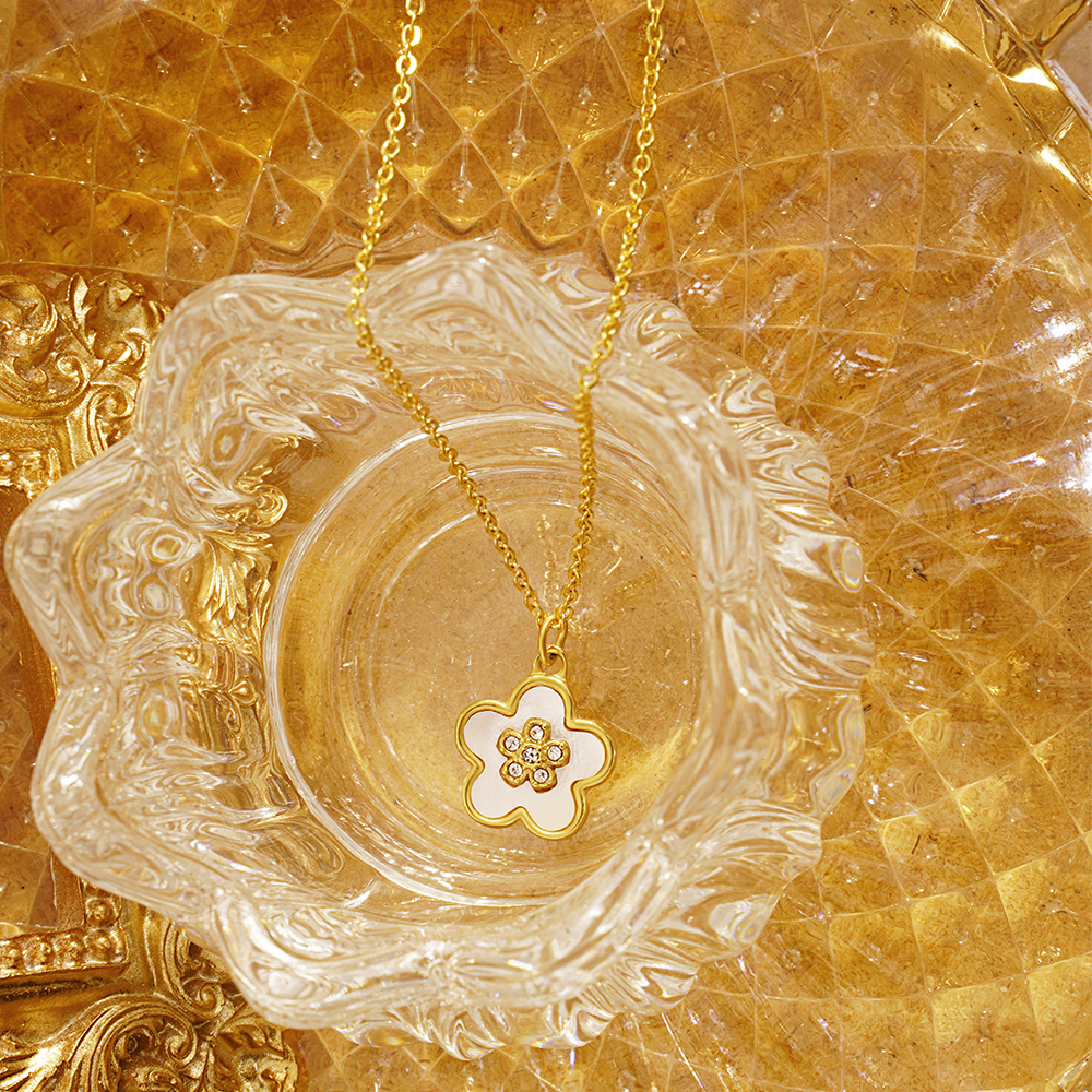 Acier Inoxydable 304 Plaqué Or 18K Style IG Sucré Incruster Fleur Strass Coquille Pendentif display picture 5