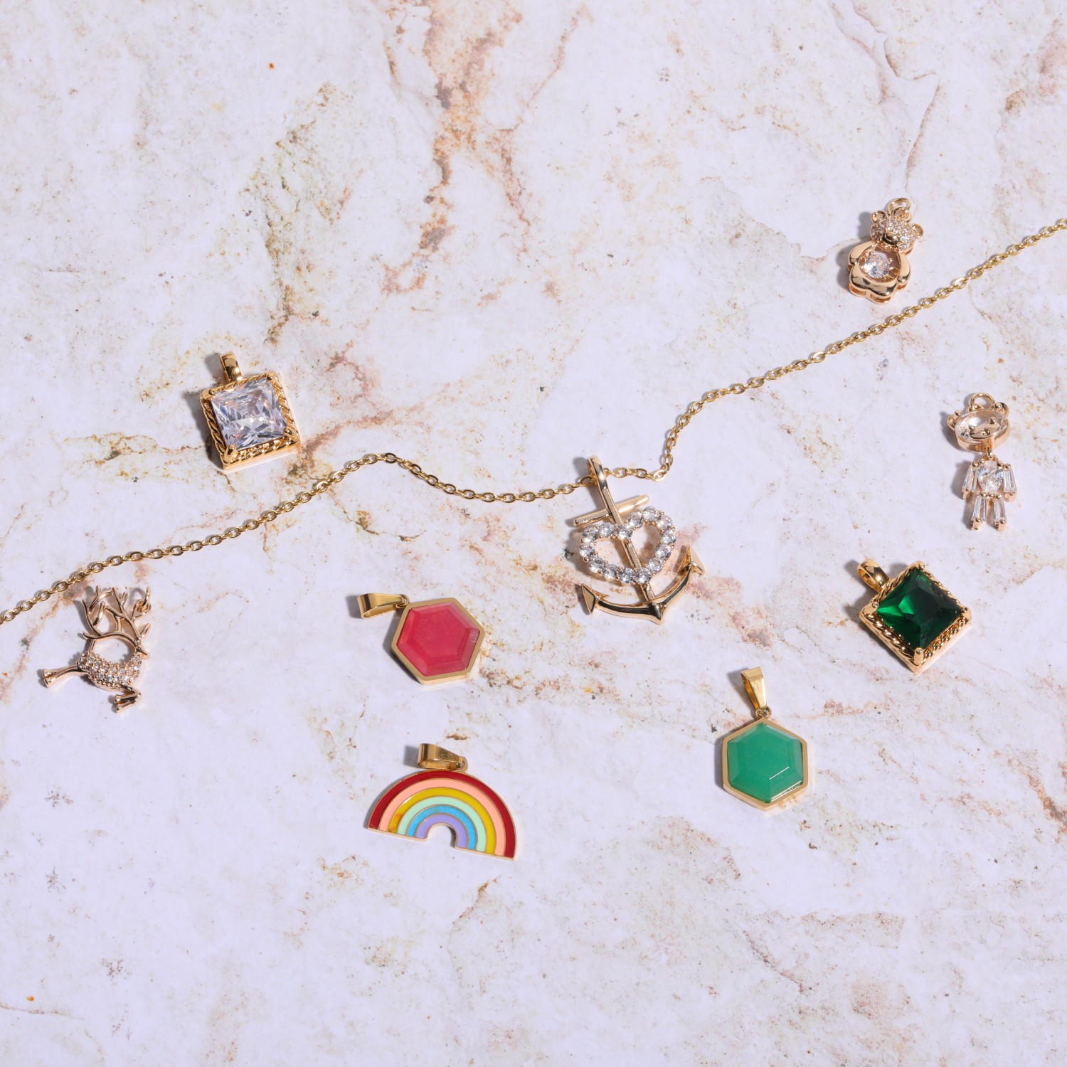 Wholesale Casual Cartoon Style Cute Rainbow Bear Heart Shape Copper Inlay Gold Plated Zircon display picture 6