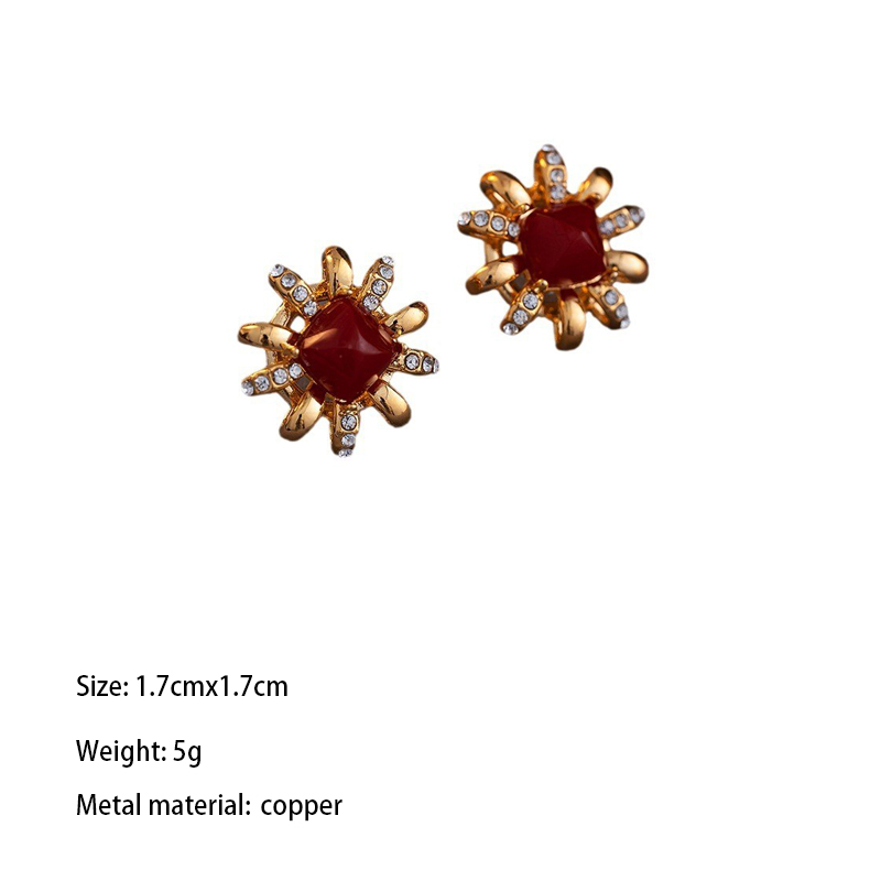 1 Pair Elegant Retro French Style Geometric Flower Inlay Copper Pearl Zircon 18K Gold Plated Drop Earrings Ear Studs display picture 11