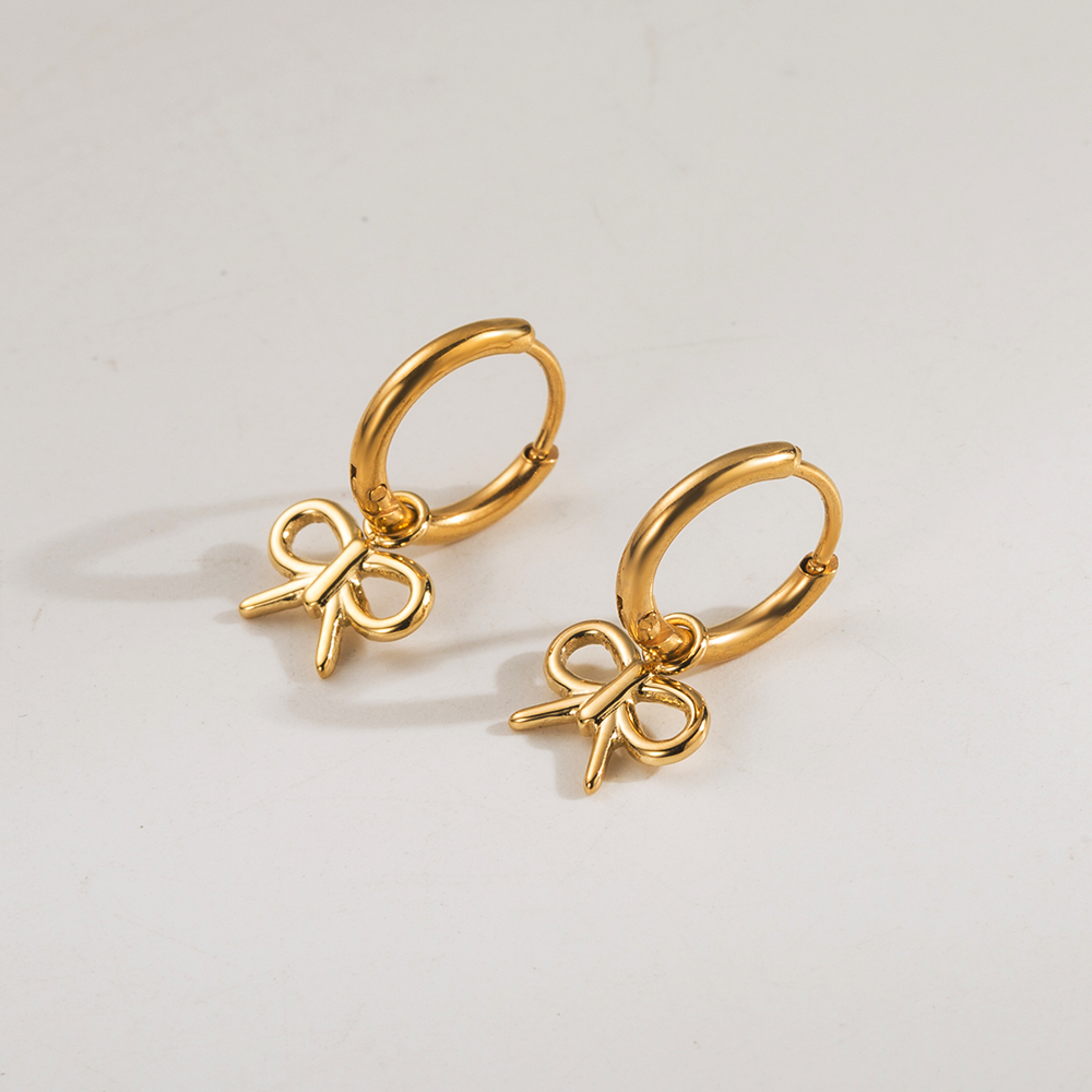 1 Pair Cute Simple Style Classic Style Bow Knot Hollow Out 304 Stainless Steel 14K Gold Plated Drop Earrings Ear Studs display picture 3