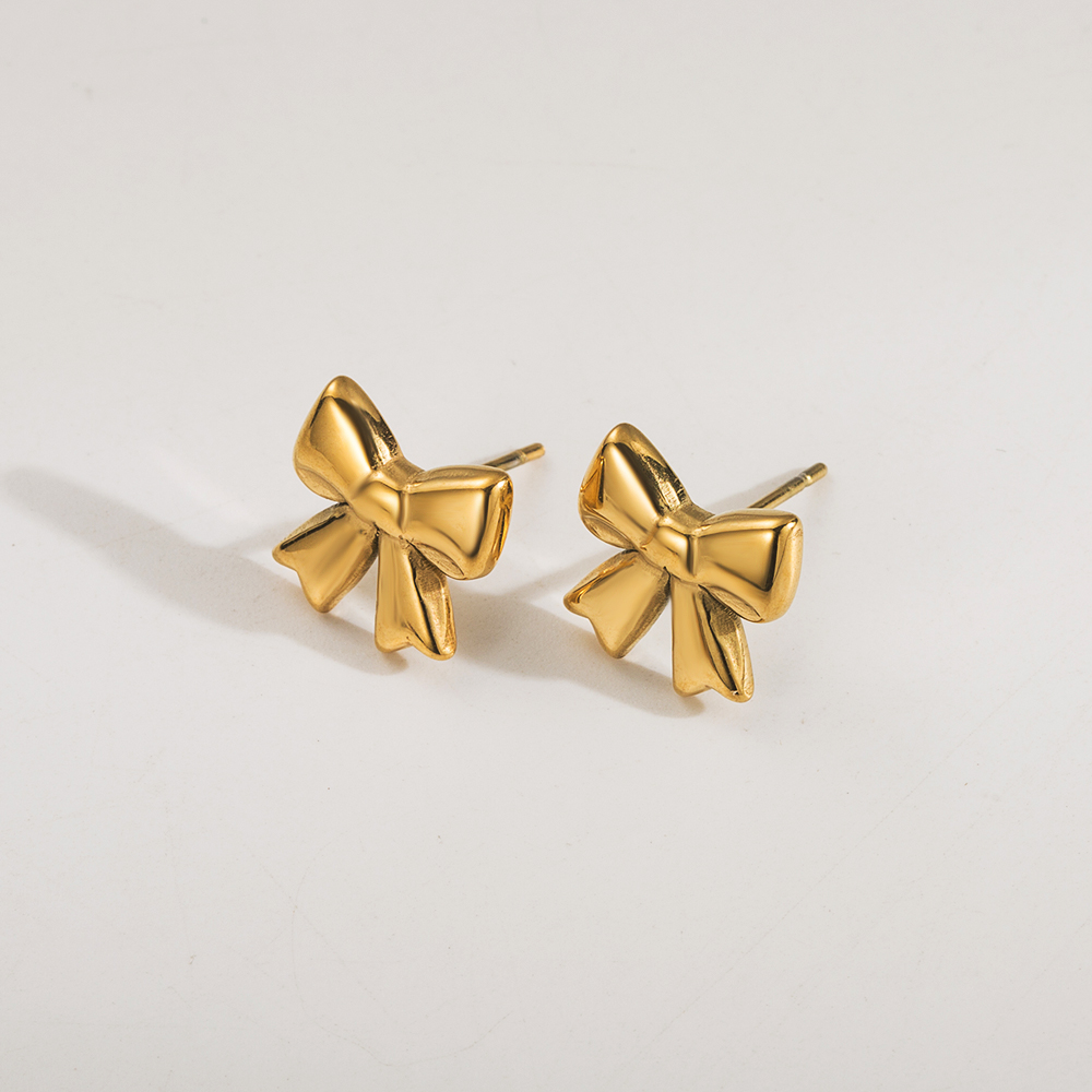 1 Pair Cute Simple Style Classic Style Bow Knot Hollow Out 304 Stainless Steel 14K Gold Plated Drop Earrings Ear Studs display picture 2